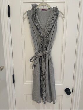 CALYPSO ST. BARTH! 100% SILK!Small light Gray Ruffle-Trim Sleeveless Wrap Dress.